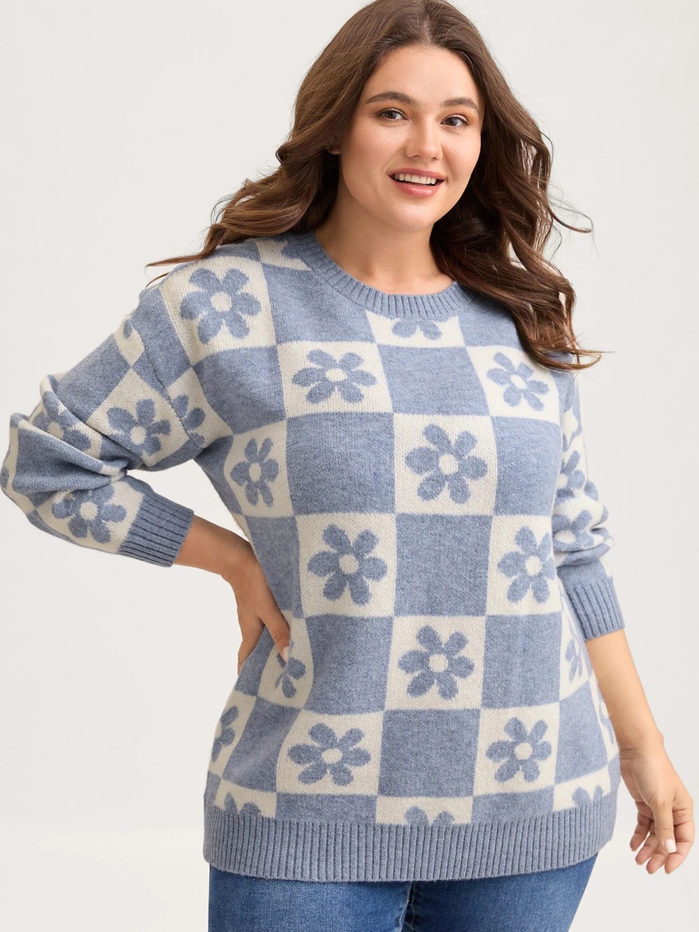 BloomChic Floral Checkered Color Contrast Pullover Size 2X (18-20)